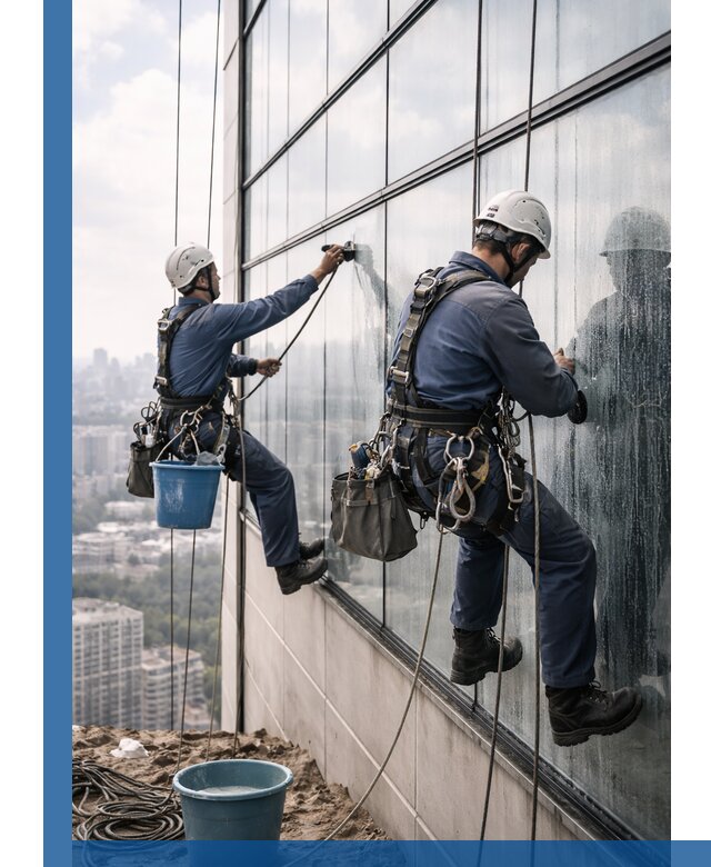 Профессиональная мойка фасадных окон альпинистами в Искитиме