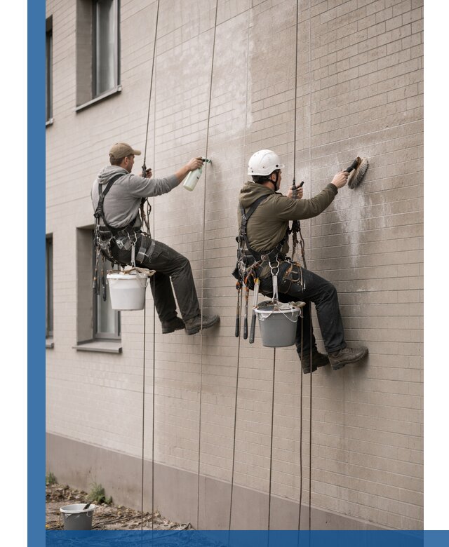 Удаление высолов с фасада зданий в Искитиме без повреждений и следов