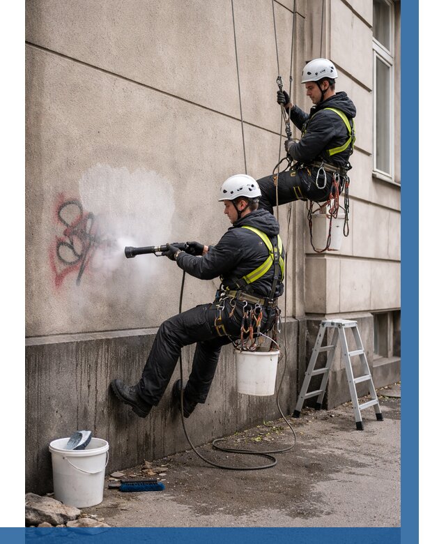 Удаление граффити с фасада в Искитиме от 4586 р. | ВЫСОТНИК-Скм