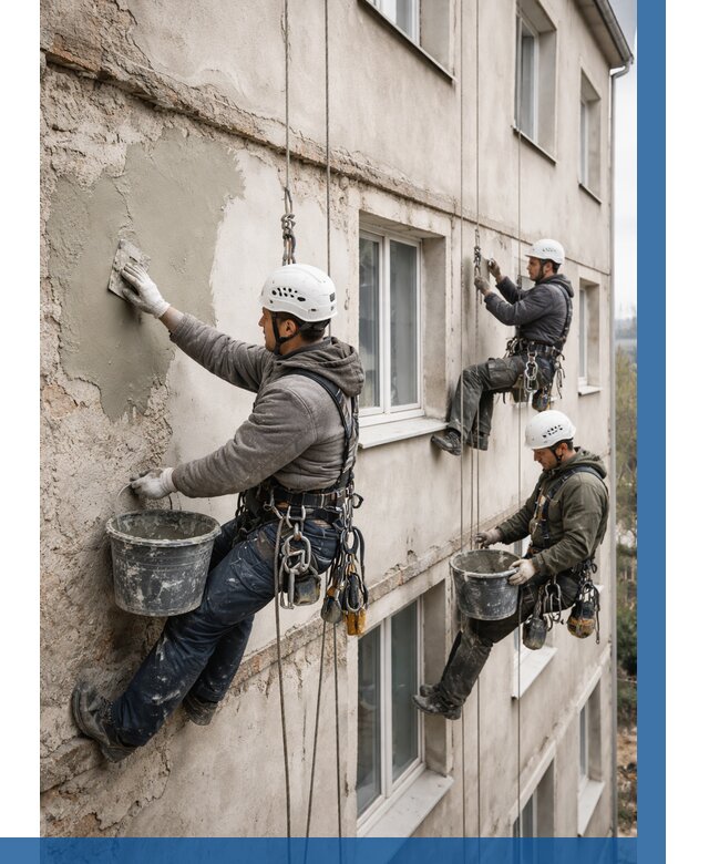 Ремонт штукатурного фасада в Искитиме от 764 р. под ключ | ВЫСОТНИК-Скм