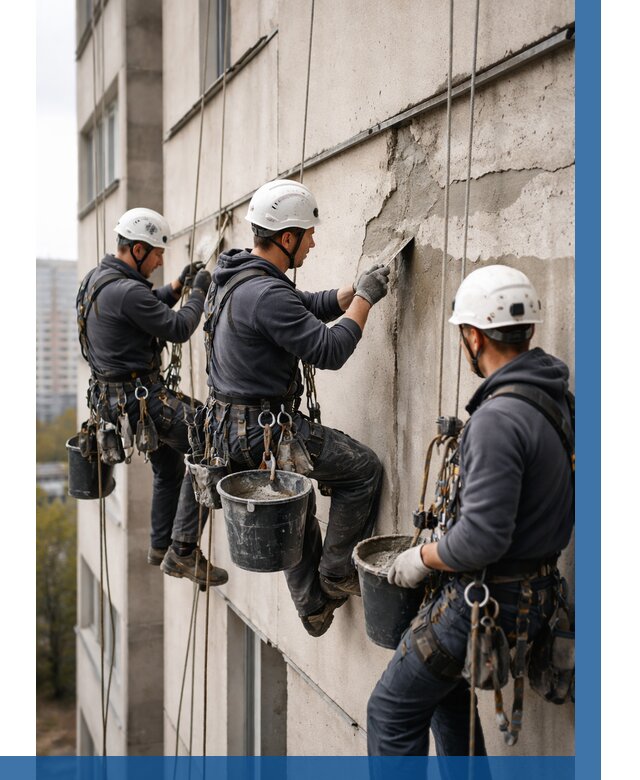 Ремонт бетонных элементов фасада в Искитиме от 2548 р. | ВЫСОТНИК-Скм