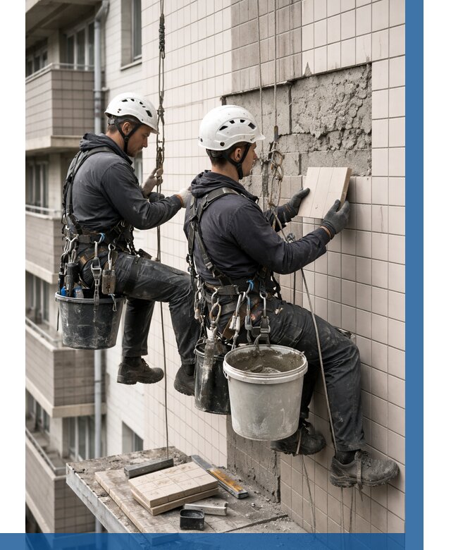 Ремонт облицовки фасада плиткой в Искитиме от 1835 р. | ВЫСОТНИК-Скм