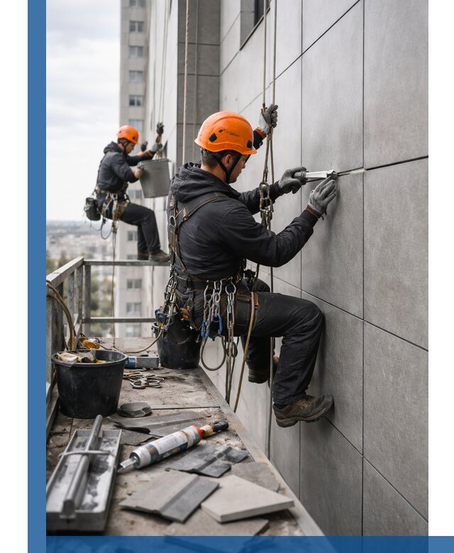 Профессиональный ремонт фасада из керамогранита в Искитиме