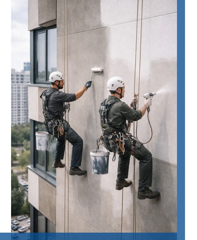 Покраска фасада альпинистами в Искитиме от 306 р. | ВЫСОТНИК-Скм