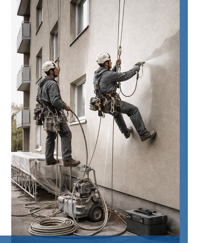 Безвоздушная покраска фасада в Искитиме от 224 р/м² | ВЫСОТНИК-Скм