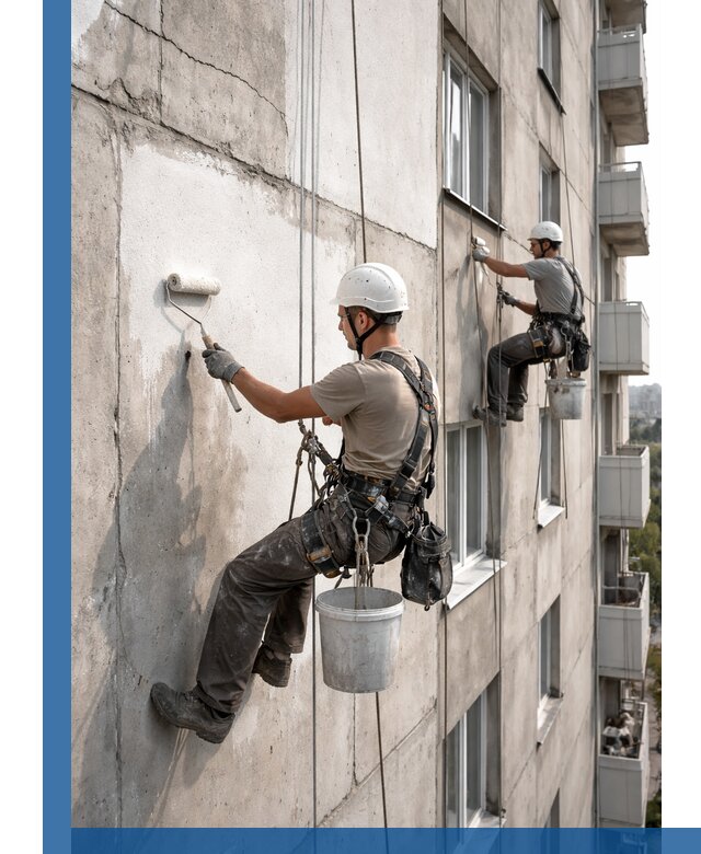 Покраска бетонного фасада в Искитиме для жилых и промышленных объектов