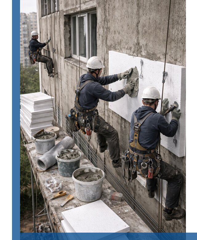 Утепление фасада пенополистиролом в Искитиме под ключ