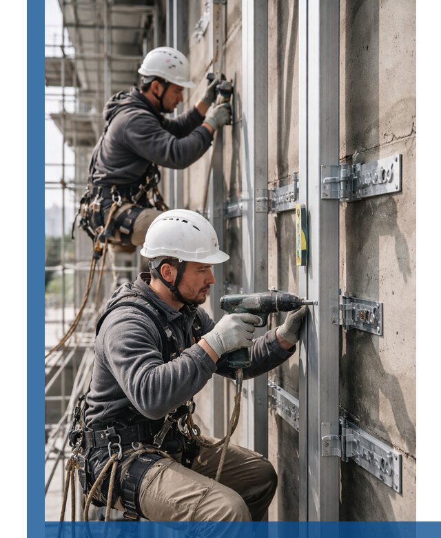 Монтаж и крепление подсистемы вентфасада в Искитиме