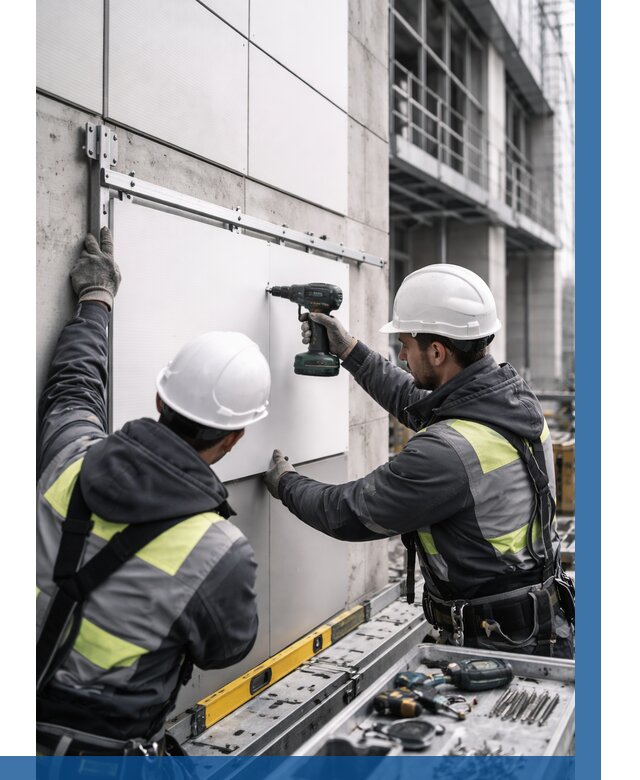 Монтаж композитных панелей фасада в Искитиме от 2548 р. | ВЫСОТНИК-Скм