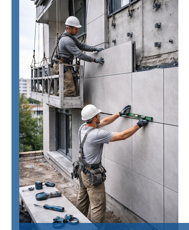 Монтаж керамогранита на фасад в Искитиме под ключ с гарантией качества