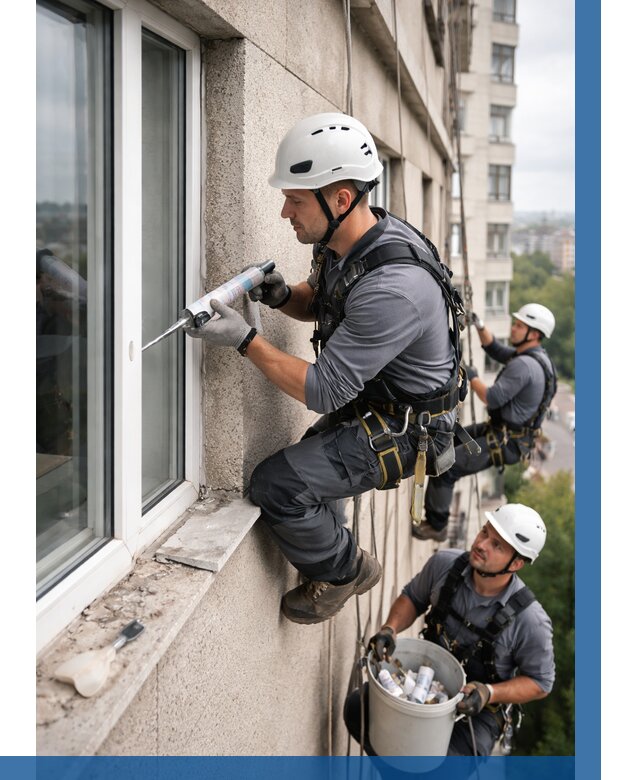 Герметизация оконных швов снаружи в Искитиме от 1529 р. | ВЫСОТНИК-Скм