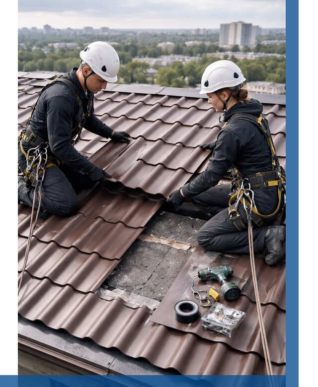 Ремонт металлочерепицы на крыше в Искитиме от 917 р. | ВЫСОТНИК-Скм