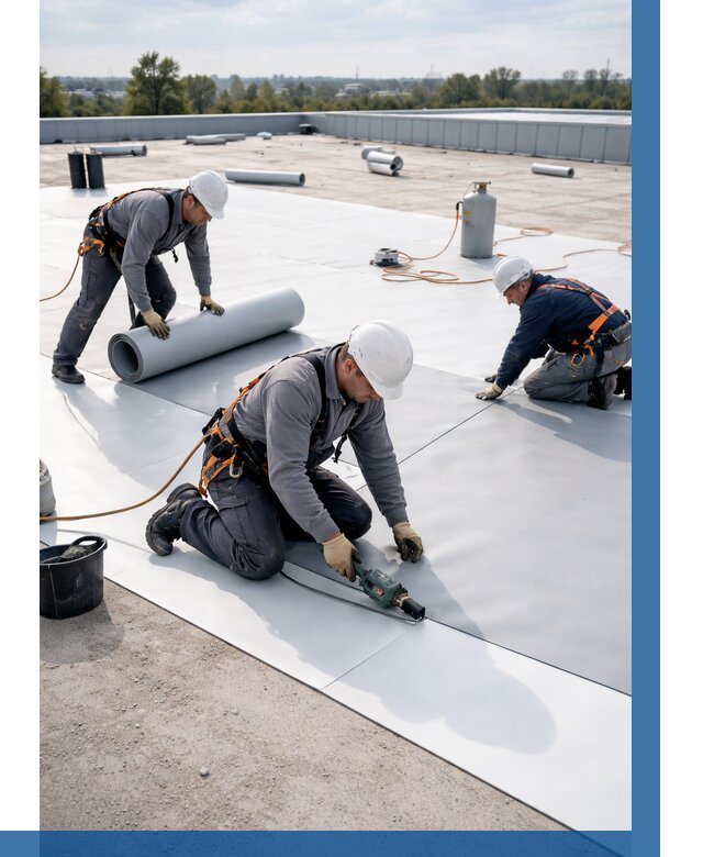 Монтаж мембранной кровли под ключ в Искитиме от 1223 р. | ВЫСОТНИК-Скм