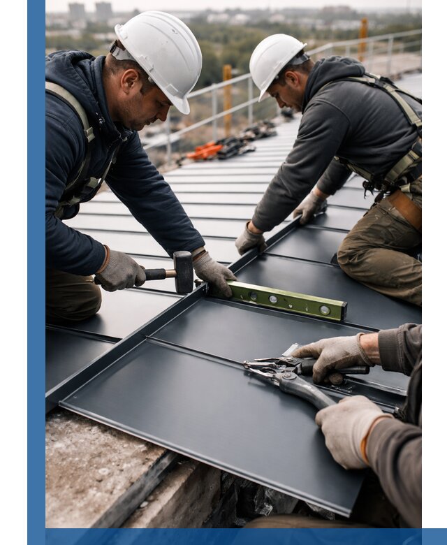 Монтаж фальцевой кровли в Искитиме для промышленных зданий