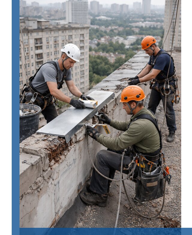 Ремонт парапета на кровле в Искитиме, высотные работы с гарантией