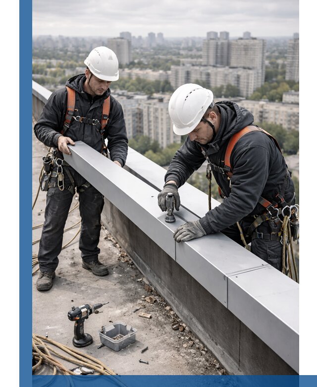 Монтаж парапетных крышек и ограждений кровли в Искитиме