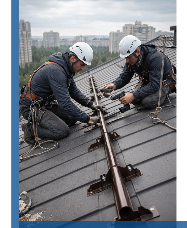 Монтаж снегозадержателей на кровле зданий в Искитиме под ключ