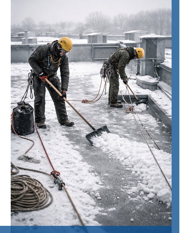 Очистка крыши от снега в Искитиме от 7644 р. | ВЫСОТНИК-Скм