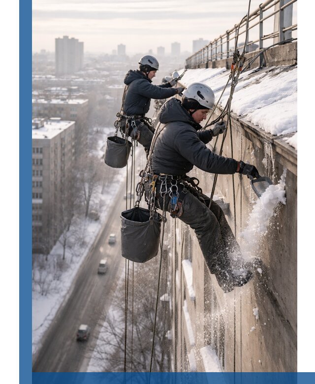 Очистка карнизов от снега в Искитиме профессионально и безопасно