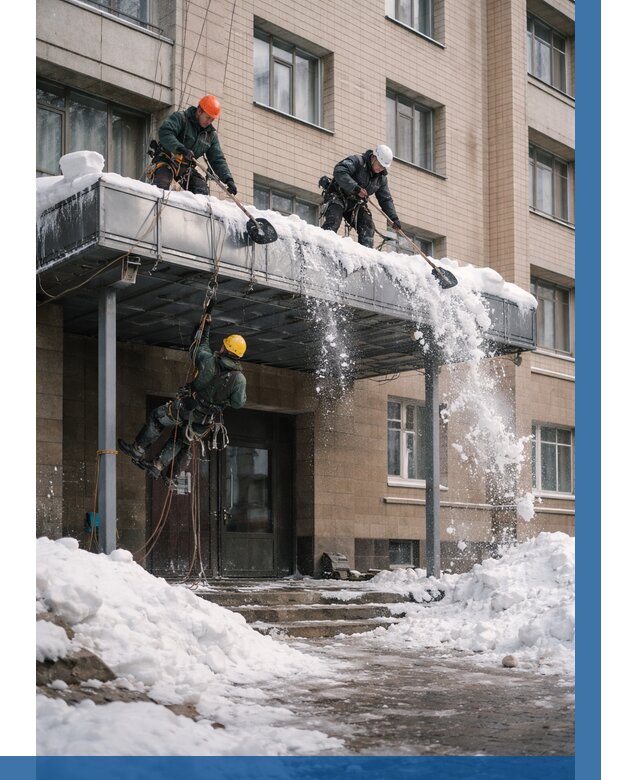 Очистка козырьков от снега в Искитиме от 3567 р. | ВЫСОТНИК-Скм