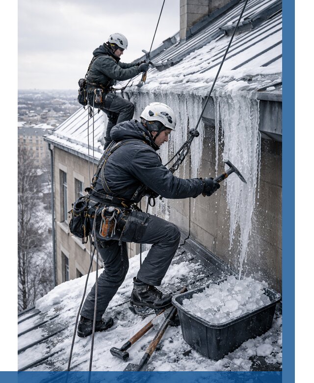 Удаление наледи с кровли в Искитиме от 5606 р. | ВЫСОТНИК-Скм