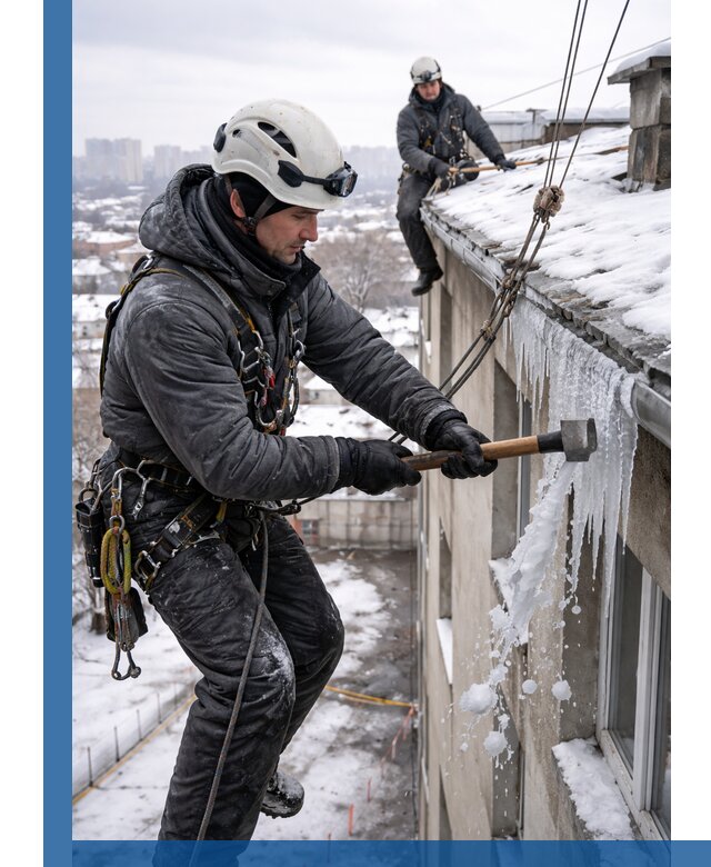 Сбивание и удаление сосулек с крыши в Искитиме безопасно