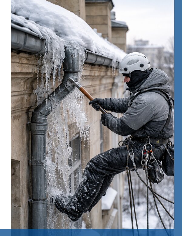 Очистка водостоков от льда в Искитиме от 3567 р. | ВЫСОТНИК-Скм