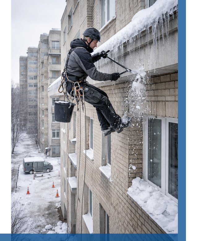 Удаление наледи с карнизов в Искитиме от 357 р. | ВЫСОТНИК-Скм