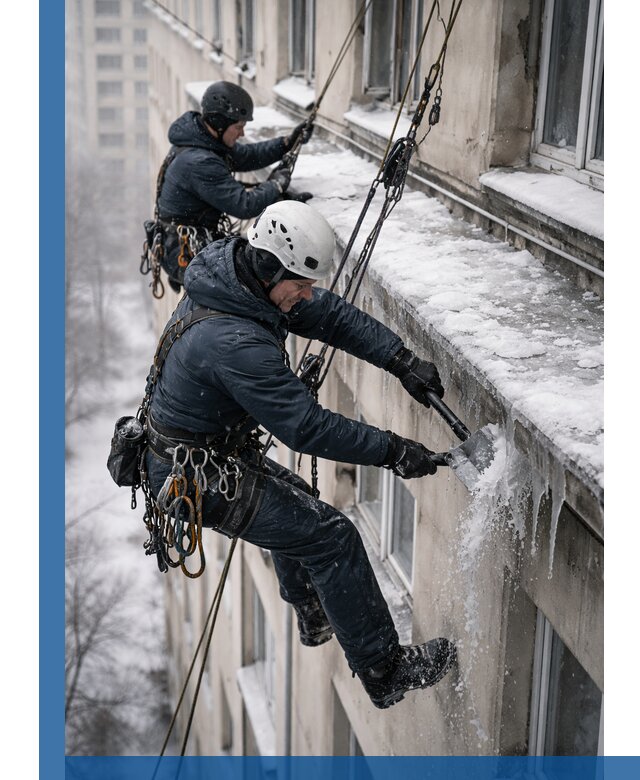 Удаление наледи и сосулек с карнизов в Искитиме профессионально