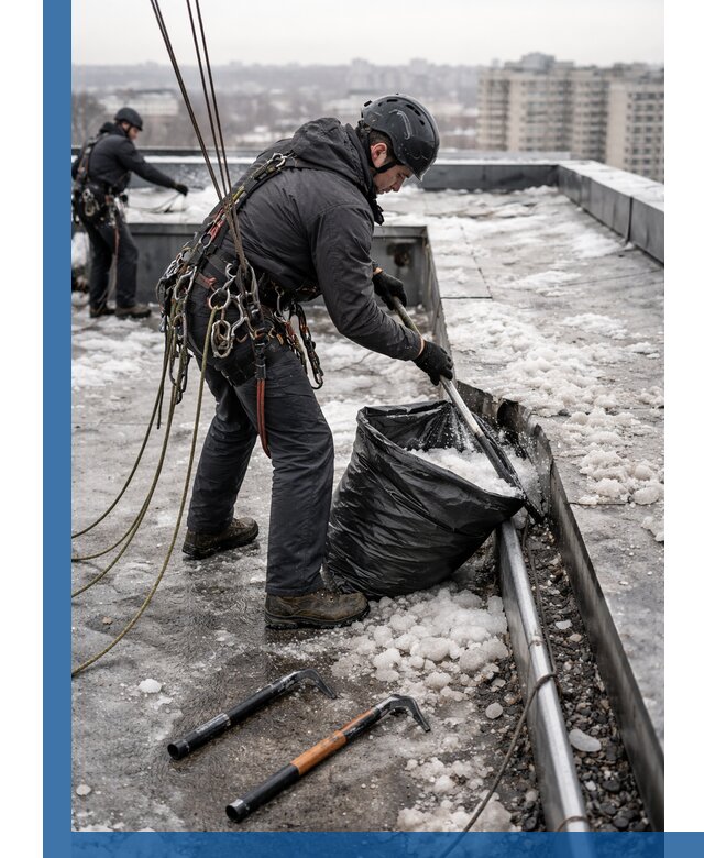 Аварийная очистка кровли в Искитиме от промальпинистов