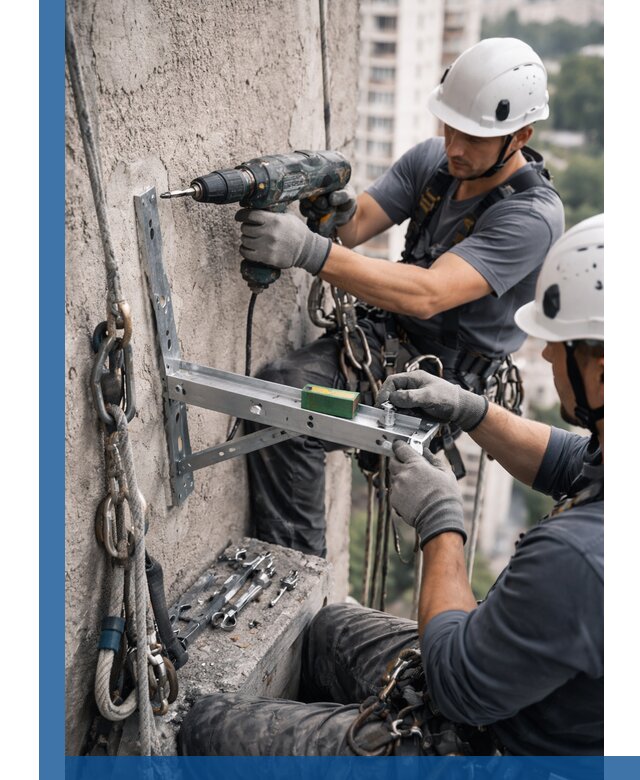 Установка кронштейнов кондиционера и крепежа в Искитиме