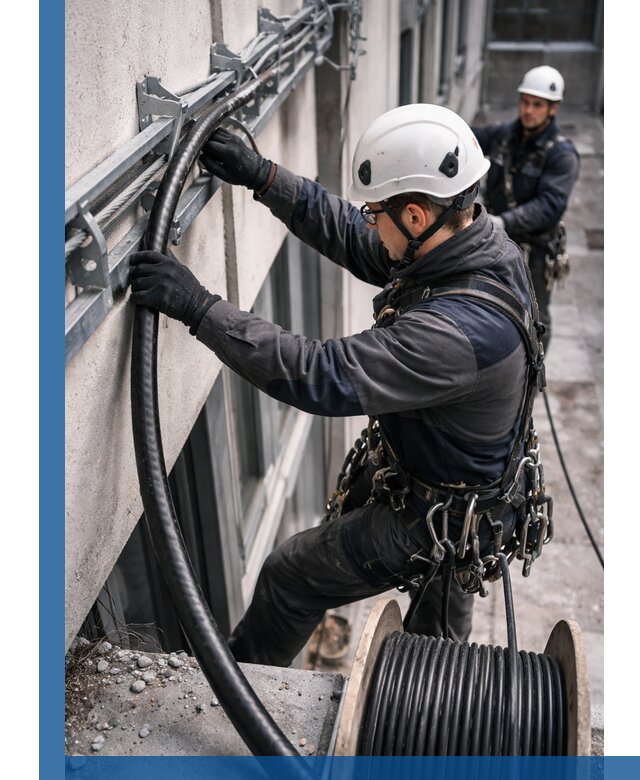 Протяжка кабеля питания на высоте в Искитиме с гарантией безопасности и качества