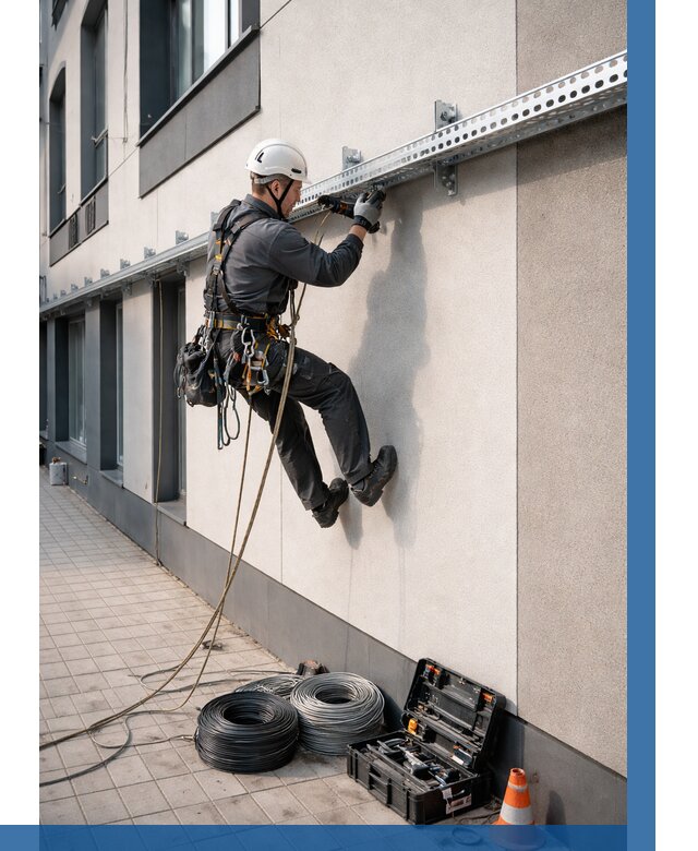 Монтаж кабельных лотков на фасаде в Искитиме от 1223 р. | ВЫСОТНИК-Скм