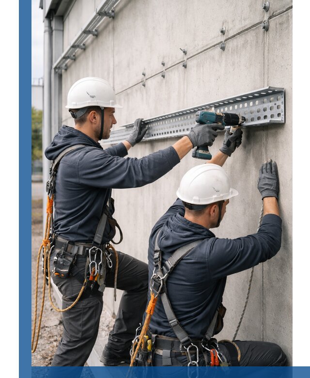 Монтаж кабельных лотков на фасаде зданий в Искитиме с гарантией