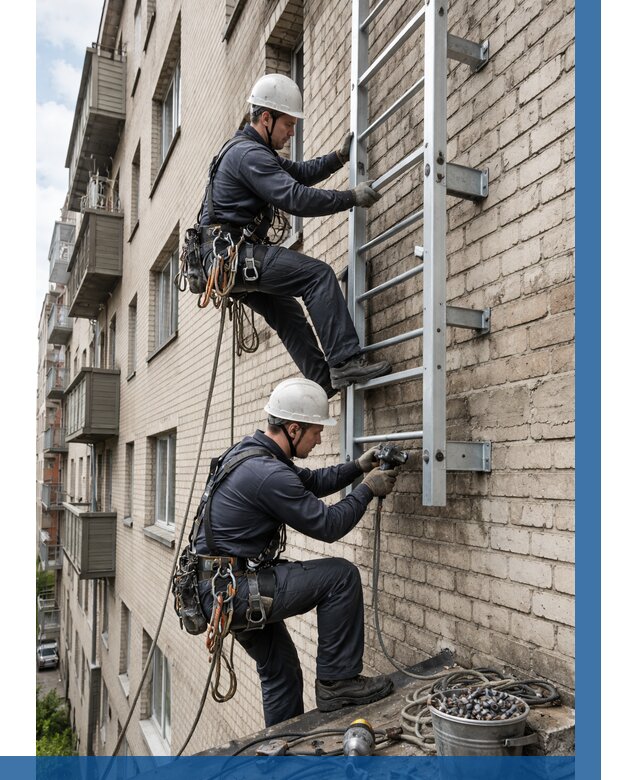 Монтаж пожарной лестницы в Искитиме от 25480 р заказать у ВЫСОТНИК-Скм