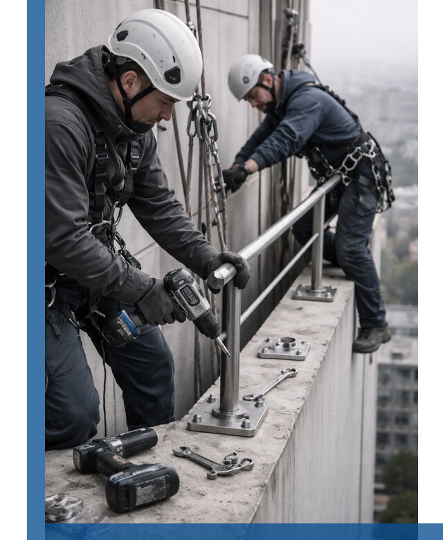 Монтаж перил на высоте в Искитиме для жилых и промобъектов