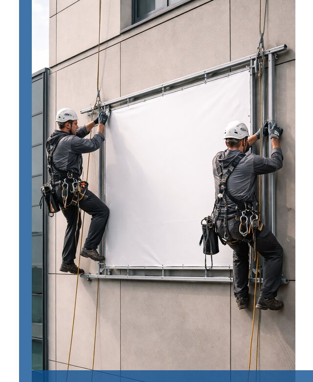 Монтаж наружной рекламной вывески в Искитиме под ключ