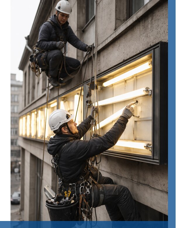 Замена ламп в вывеске в Искитиме под ключ от 3567 р. | ВЫСОТНИК-Скм