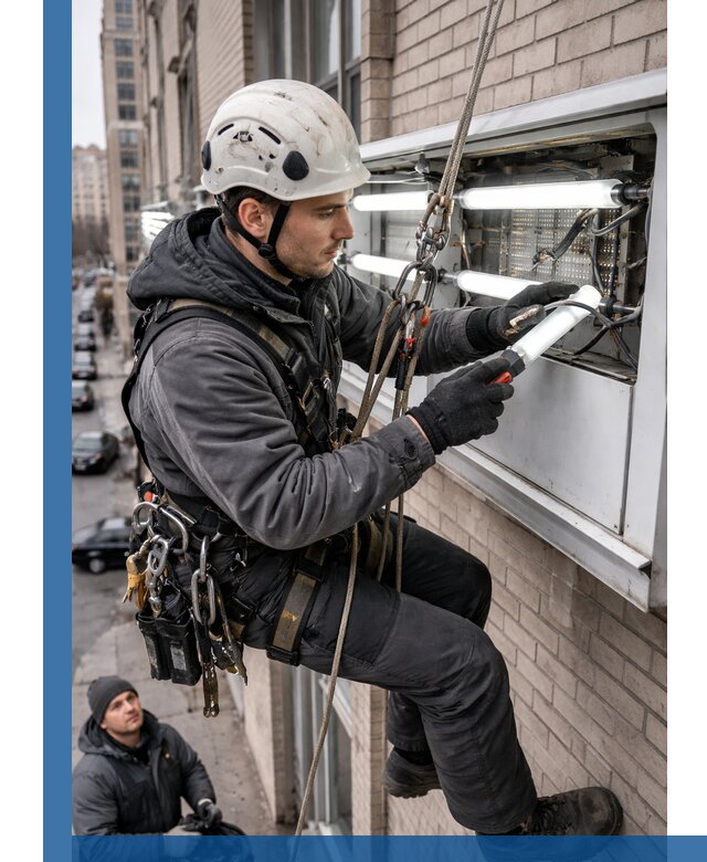 Профессиональная замена ламп в наружной вывеске в Искитиме