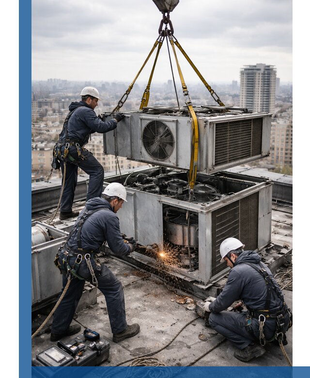 Демонтаж крышной установки в Искитиме любой сложности