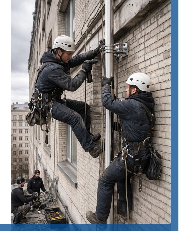 Монтаж флагштока на здании в Искитиме от 6625 р. | ВЫСОТНИК-Скм