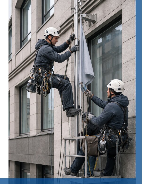 Установка флагов на фасаде в Искитиме от 4586 р. | ВЫСОТНИК-Скм