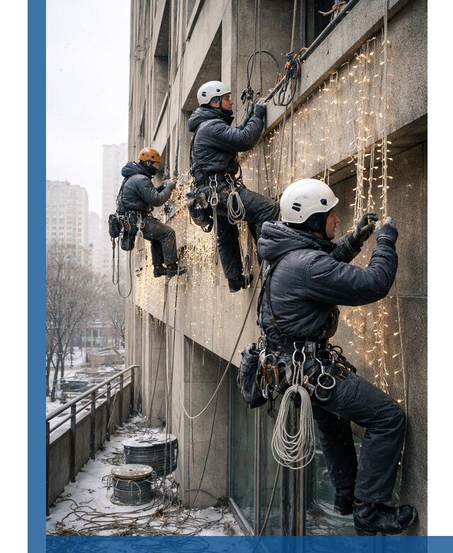 Монтаж новогодней иллюминации и украшение фасадов в Искитиме