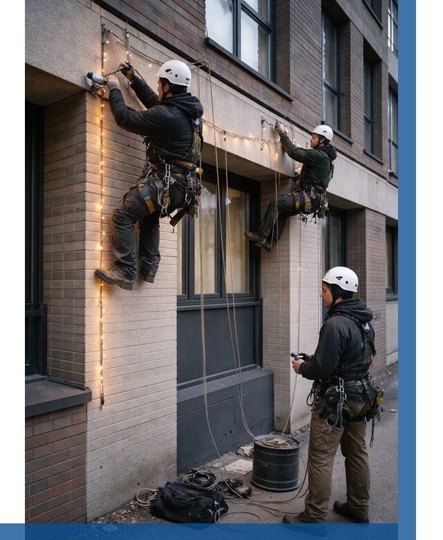 Монтаж гирлянд на фасаде в Искитиме от 3567 р. | ВЫСОТНИК-Скм