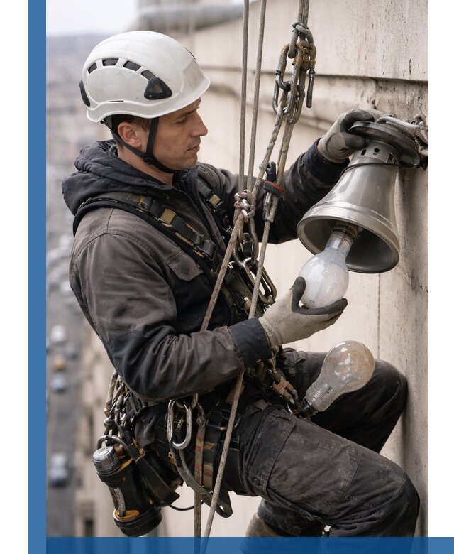 Замена ламп на высоте в Искитиме профессионально и быстро