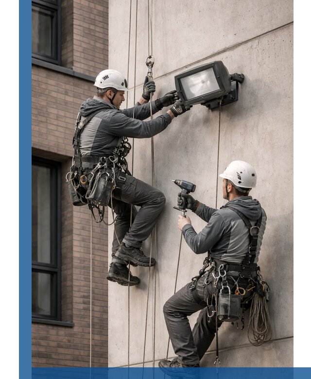 Профессиональный монтаж фасадных прожекторов в Искитиме под ключ