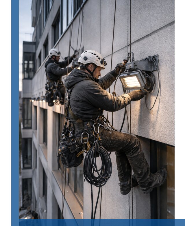 Монтаж фасадного освещения в Искитиме установка и подключение