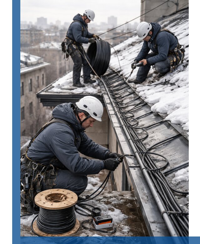 Монтаж греющего кабеля на кровле в Искитиме под ключ