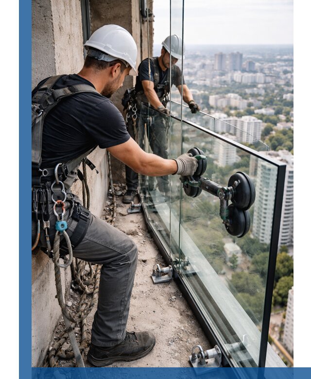 Монтаж стеклянных ограждений под ключ с гарантией в Искитиме