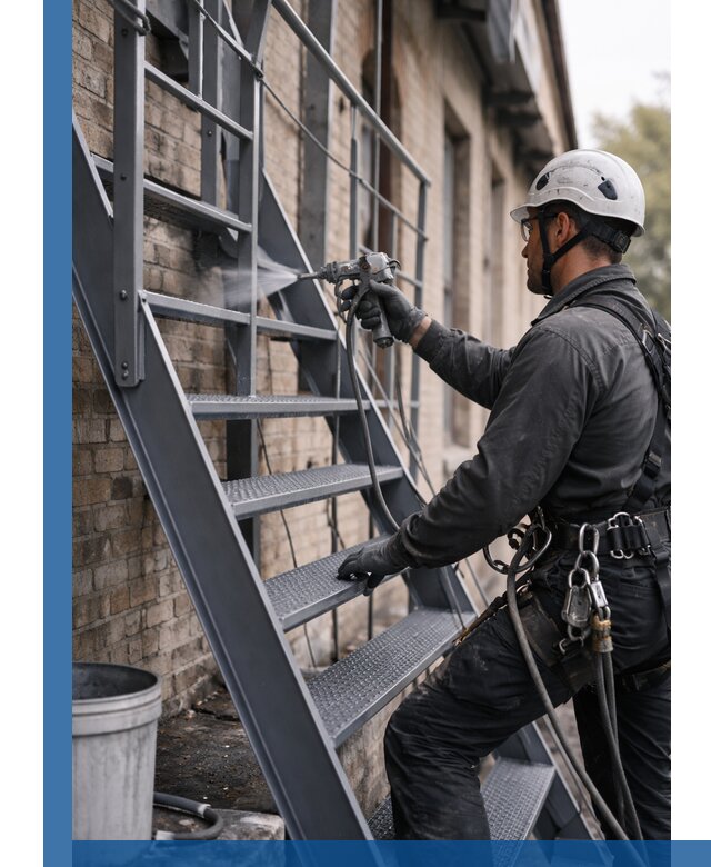 Покраска и антикоррозионная защита пожарных лестниц в Искитиме